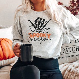 Spooky Season Sweatshirt Halloween Sweatshirt Skeleton Sweatshirt - Ash grey